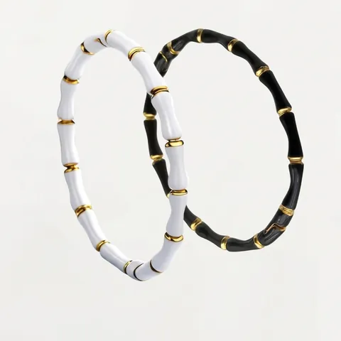 Fashion Bamboo Joint Stainless Steel Enamel Bangle For Women Gold Plated Geometric Jointed Bracelet Jewelry Gift