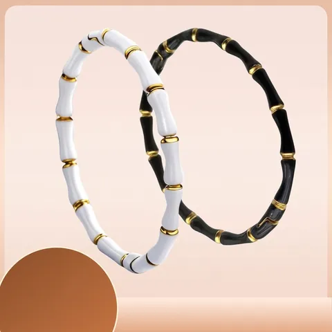 Fashion Bamboo Joint Stainless Steel Enamel Bangle For Women Gold Plated Geometric Jointed Bracelet Jewelry Gift