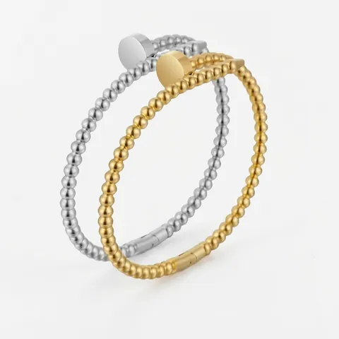 Bracciale Rigido Aperto Minimalista in Acciaio Inossidabile con Perline e Chiodo per Donna Placcato Oro Argento Stile Industriale Bracciale Geometrico Gioielli Regalo