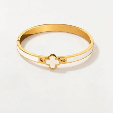 Bracciale Donna in Acciaio Inossidabile con Quadrifoglio e Farfalla Placcato Oro Smalto Meandro Bangle con Cerniera Strass Gioielli di Moda