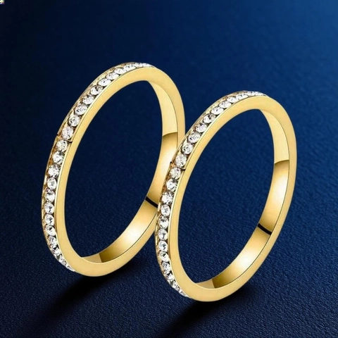 Mode Edelstahl Eternity Ring Vergoldet Strass Band Für Damen Hohe Qualität Trendy Schmuck Minimalistischer Schmaler Ring