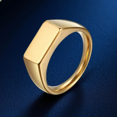 Minimalist Signet Ring Stainless Steel Mirror Polished Flat Top Rectangular Square Heart Band For Men Unisex