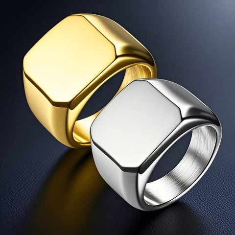 Minimalist Signet Ring Stainless Steel Polished Plain Geometric Band For Men Women Fashion Jewelry Accessories