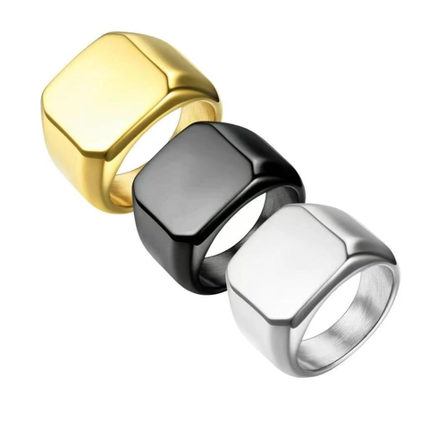 Minimalist Signet Ring Stainless Steel Polished Plain Geometric Band For Men Women Fashion Jewelry Accessories