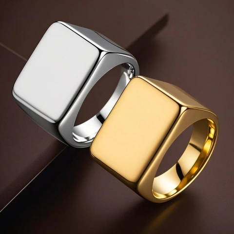 Minimalist Signet Rings Stainless Steel Polished Square Round Heart Shaped Modern Punk Fashion Jewelry For Men Unisex