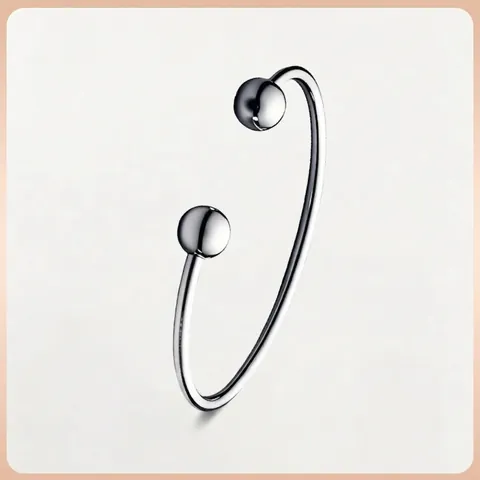 Brazalete Abierto de Acero Inoxidable Minimalista para Mujer Hombre Pulido Geométrico Forma de C Con Cuentas Redondas Joyería