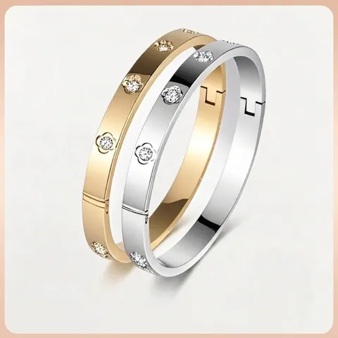 Stainless Steel Eight-Pointed Star Clasp Bangle Rhinestone Adjustable Fashion Bracelet Elegant Jewelry Gift For Women