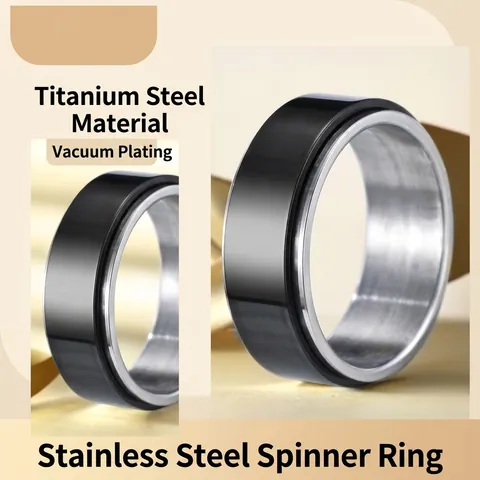Unisex Stainless Steel Spinner Ring For Anxiety Stress Relief Rotatable Geometric Pattern Band Ring Fidget Jewelry