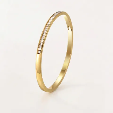Elegante Bracciale Rigido Ovale in Acciaio Inossidabile con Pavé di Strass Quadrati per Donna Gioiello alla Moda Lucido
