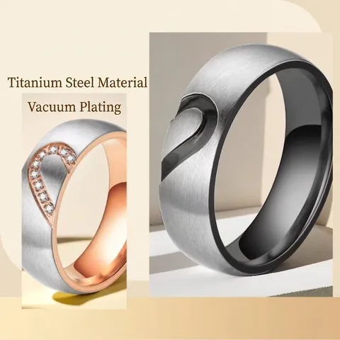 Stainless Steel Couple Rings Zirconia Heart Matching Design Brushed Finish Non Tarnish Jewelry For Lovers