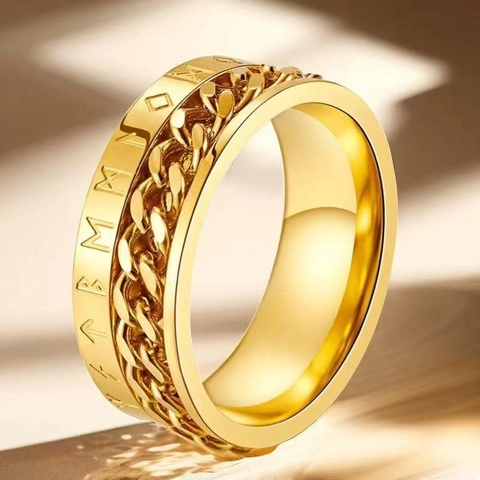 Spinner Ring Stainless Steel Rotatable Cuban Chain Roman Numerals Viking Runes Punk Hip Hop Band Jewelry For Men Women