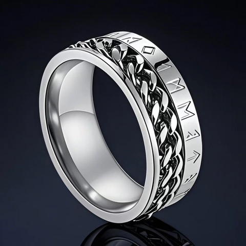 Spinner Ring Stainless Steel Rotatable Cuban Chain Roman Numerals Viking Runes Punk Hip Hop Band Jewelry For Men Women