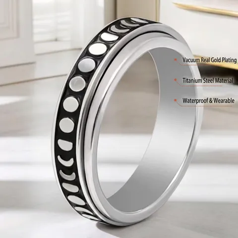Stainless Steel Spinner Ring For Women Men Anxiety Relief Stress Moon Star Sun Pattern Spinning Finger Ring Fashion Jewelry