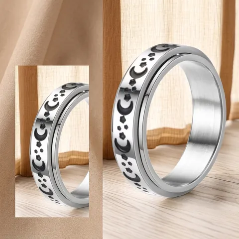 Stainless Steel Spinner Ring For Men Women Star Moon Sun Flower Pattern Anxiety Stress Relief Rotating Band Fashion Finger Jewelry
