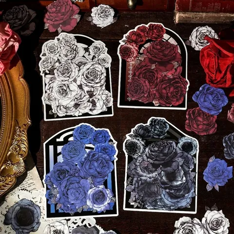 Vintage Specialty Paper Rose Theme Scrapbooking Material Pack Printed Floral Decorative Stickers For DIY Craft Journaling Decoration