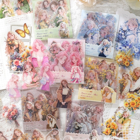 Vintage Girl And Flower Illustration Decorative Stickers Waterproof PET Aesthetic Material For Scrapbooking DIY Craft Journaling