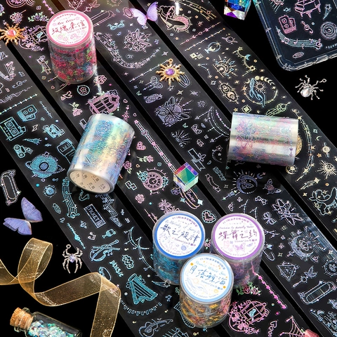 Holografisches Laser PET-Tape Traumhafte Fantasie Serie Goldprägung Gestanztes Dekoband Für DIY Journaling Scrapbooking