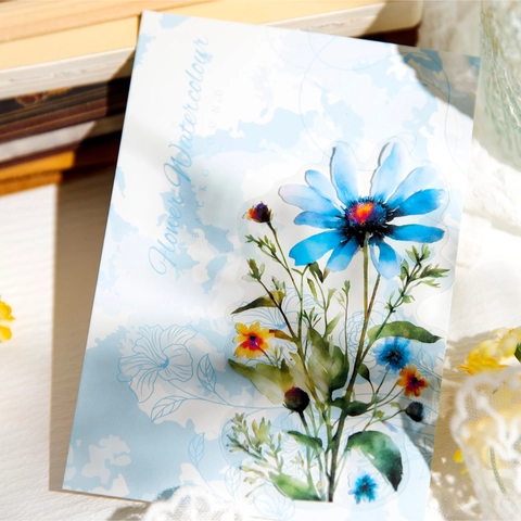 Vintage Floral PET Stickers White Card Collection Watercolor Flower Scrapbooking Supplies For Journaling Decoration