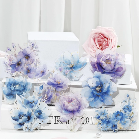 Adesivi in PET Floreali Vintage Stampa a Caldo Acquerello Fiore Ragazza Decalcomanie Decorative Traslucide Per Scrapbooking Fai-da-te