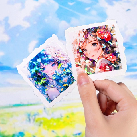 Anime Girl Floral PET Stickers Flower Pact Series Shell Light Iridescent Journal Decoration Material Decals For DIY Scrapbooking Stationery