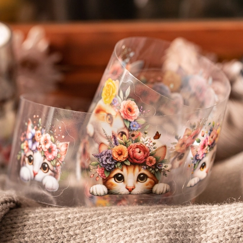 Simpatico Nastro Decorativo in PET Serie Cat Dog Little Corner Motivo Animale Nastro Trasparente per Scrapbooking DIY Diario Arte e Artigianato