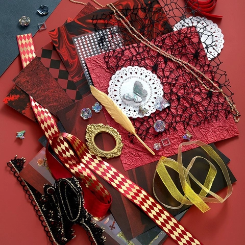 Kit de Matériel de Décoration de Sac DIY Ita Vintage Rétro Scrapbooking Papier Dentelle Ruban Chaîne Métal Autocollants Femme