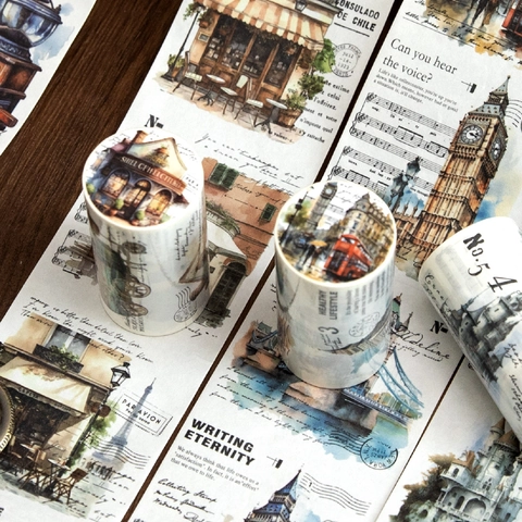 Vintage Nastro Washi Serie Journey Of Relics Retro Architettura Paesaggio Acquerello Nastro per DIY Scrapbooking Diario