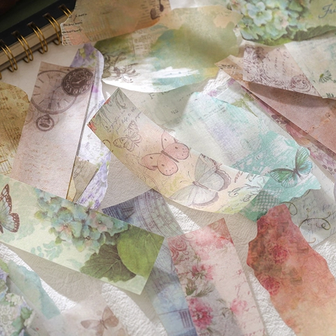 Pegatinas Vintage Rococó Florales de Papel Washi PET para Scrapbooking DIY Diario Decorativo Botánico Mariposa Estética