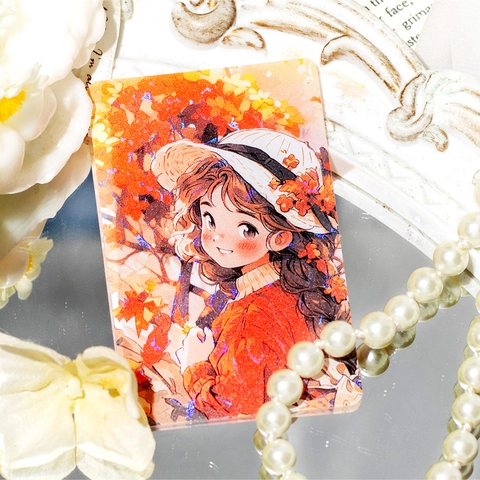 12 Sheets Retro Anime Girl Scrapbooking Cards Set Shell Gold Laser Glitter Decorative Lomo Cards For DIY Crafts Journal
