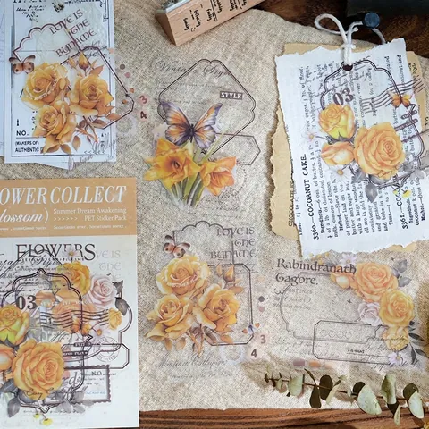 Adesivi Vintage in PET a Tema Floreale Serie Summer Dream per Scrapbooking DIY Diario Adesivi Decorativi Estetici