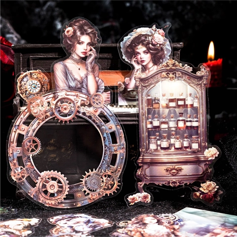 Vintage Steampunk Dark Fantasy Adesivi PET Gotico Figure Farfalla Orologio Decor Per DIY Scrapbooking Journaling Decorazione
