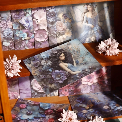 Vintage 3D Floral Scrapbook Material Paper Book Colorful Flower Butterfly Fairy Pattern Decorative Paper For DIY Journaling
