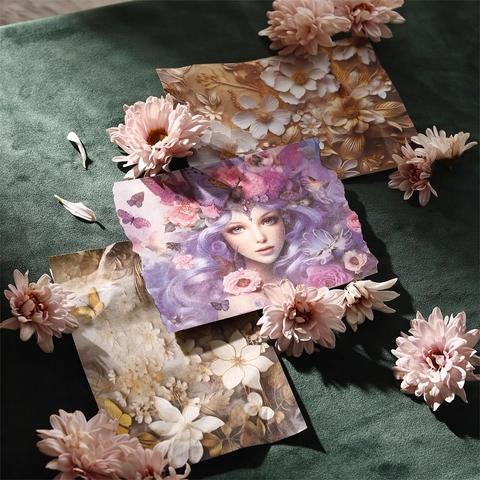 Vintage 3D Floral Scrapbook Material Paper Book Colorful Flower Butterfly Fairy Pattern Decorative Paper For DIY Journaling