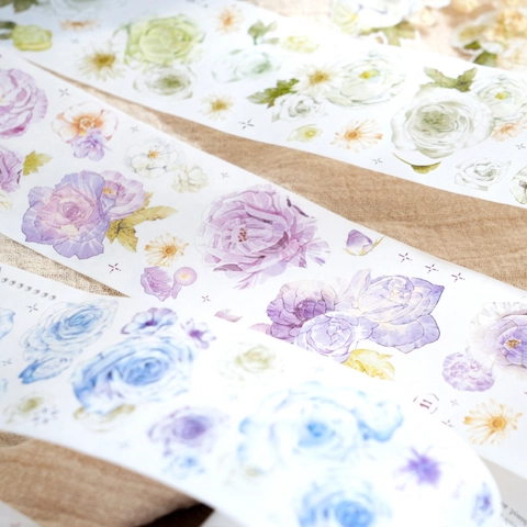 Vintage Watercolor Floral Washi Tape Realistic Rose Daisy Decorative Masking Tape For Journaling Scrapbooking DIY Crafts