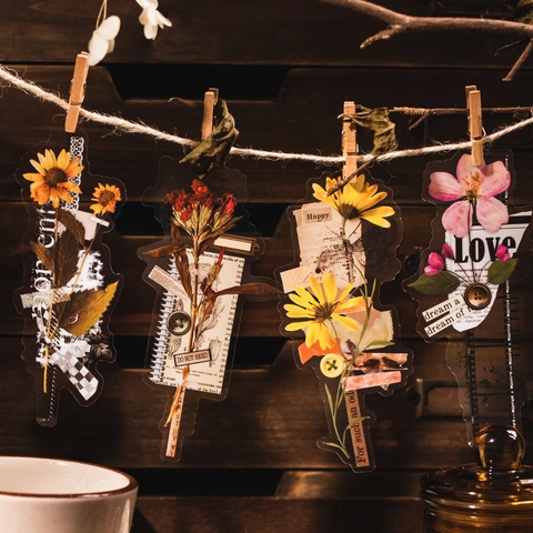 Βίντατζ Ανθικά PET Αυτοκόλλητα για Scrapbooking DIY Ημερολόγιο Ρετρό Βοτανική Διακόσμηση Πεταλούδα Φυτό Υλικό Χειροτεχνίας