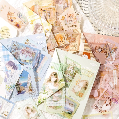 Vintage PET Stickers Artistic Figure Floral Decorative Stickers For DIY Scrapbooking Journal Planner Notebook Stationery