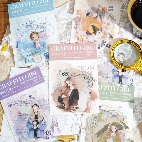 Graffiti Girl Series PET Sticker Pack Vintage Retro Hand Account DIY Decorative Stickers For Scrapbooking Notebook Journal Stickers