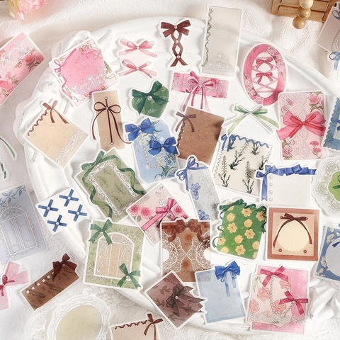 30Pcs Vintage Washi Stickers Pack Retro Bow Floral Aesthetic Decorative Decals For DIY Scrapbooking Journaling Stationery