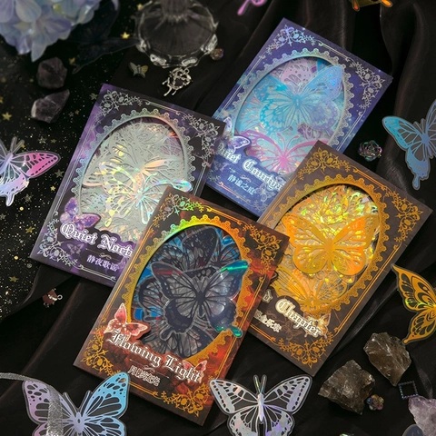 Holografische Schmetterlingsaufkleber PET Material Ästhetische Deko Aufkleber Für Journaling Scrapbooking DIY Vintage Schreibwaren