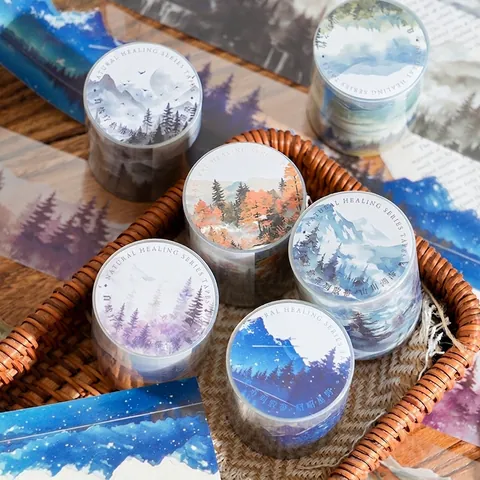 Ruban Washi Décoratif en PET Série Natural Healing Paysage de Montagne Pour Scrapbooking Bricolage Matériel de Journal Autocollant
