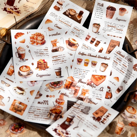 Set di Adesivi per Journaling a Tema Caffè Vintage Washi PET DIY Decalcomanie per Scrapbooking per Quaderno Caffè Arredamento