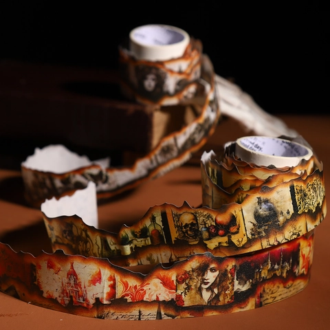 Magic Traces Gothic Washi Tape Irregular Fire Burned Edge Design Vintage Skulls Castle Illustration Art Journaling Tape