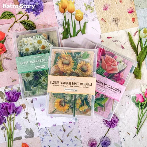 Vintage Floral Scrapbooking Material Pack DIY Journaling Decoration Paper PET Sticker Set Retro Botanical Collage Art Supplies