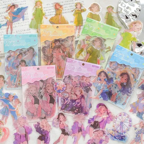 Summer Dream Anime Girl PET Stickers Set Transparent Character Illustration For Scrapbooking DIY Decoration Stickers