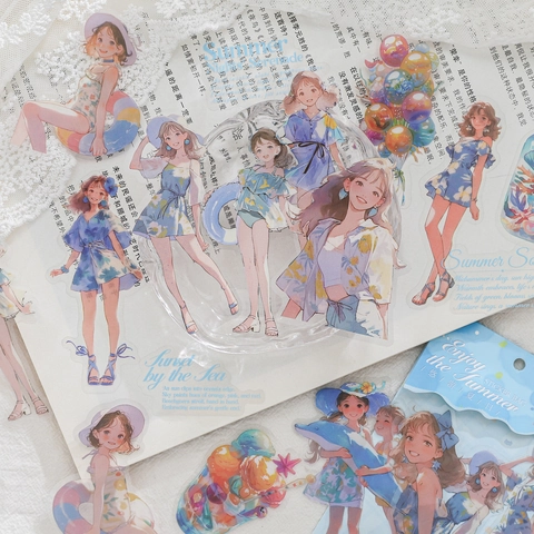 Summer Dream Anime Girl PET Stickers Set Transparent Character Illustration For Scrapbooking DIY Decoration Stickers