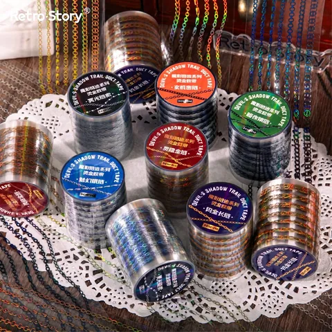Retro PET Chain Pattern Washi Tape Laser Hot Stamping Decorative Sticker For Journal Scrapbooking DIY Crafts Supply