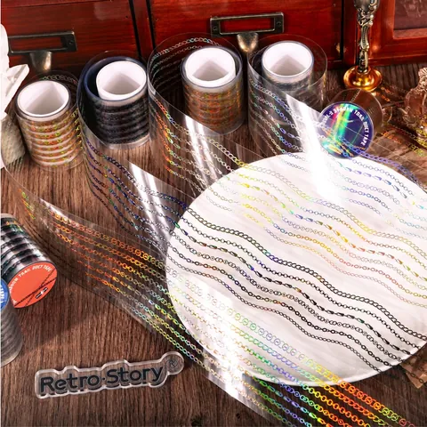 Retro PET Chain Pattern Washi Tape Laser Hot Stamping Decorative Sticker For Journal Scrapbooking DIY Crafts Supply