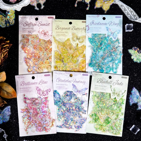 Pegatinas PET Láser Mariposa Holográficas Estéticas Insectos Material DIY para Scrapbooking Decoración de Diario