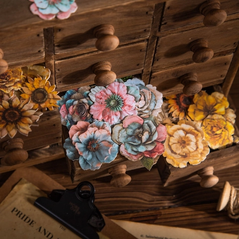 Vintage Blumen Karton Aufkleber Retro Blume Handkonto Material Scrapbooking DIY Handwerk Dekorative Sticker für Tagebuch