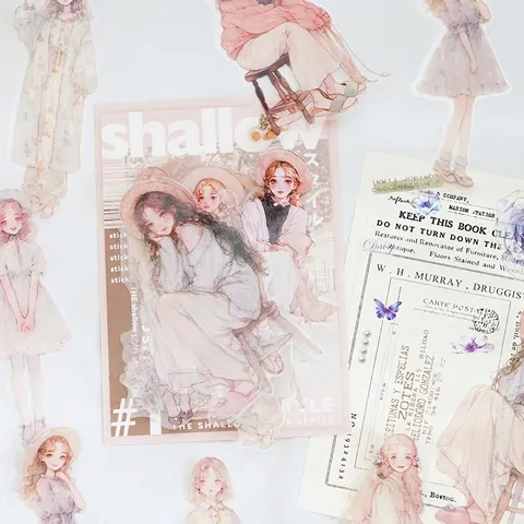 Vintage PET Personaggio Adesivi Per Journaling Scrapbooking Decorazione Fai Da Te Estetica Illustrazione Adesivi Moda Ragazza Disegni